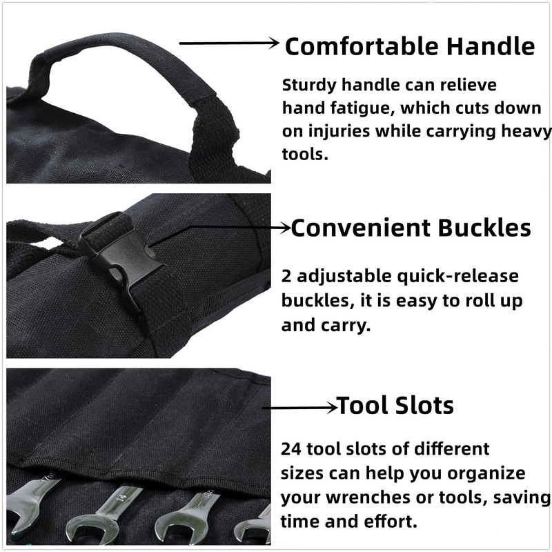 Wrench Roll,Heavy Duty 16oz Waxed Canvas Large Wrench Roll Up