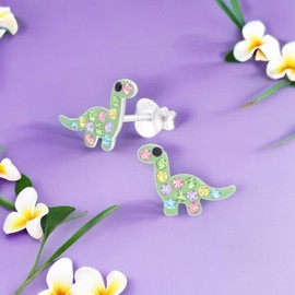 FIVE-D Children's Earrings Crystal Dinosaur Dino 925 Sterling Silver, Sterling Silver