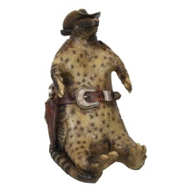 Western Cowboy Armadillo with Sheriff Gun Hat Badge Cell Phone Holder Figurine