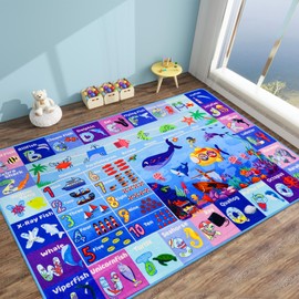 DINSUMRUG ABC Kids Rug for Playroom 59"×39.4" Ocean Rug Baby Play Mat Alphabet Rug Sea Animal Number Shape Classroom Rug Kids Playroom Rug Early Learning Carpet for Preschool Toddlers