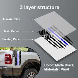 Zhizhong Distressed Truck Rear Tailgate American Flag Vinyl Decal Sticker Compatible with Most Pickup Trucks (11" x 20" Thin Blue Line)