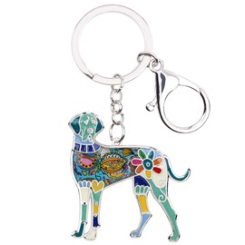 WEVENI Enamel Alloy Great Dane Dog Key Chain Ring Handbag Bag Charm Keychain Fashion Jewelry For Women Girls Gifts (Blue)