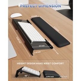 Laborio Computer Keyboard Stand, Keyboard Riser for Easy Typing, Ergonomic Keyboard Wrist Rest with Anti-Slip Base, Comfortable Keyboard Holder with Wrist Pad for Office Desk, Home, School (Black)