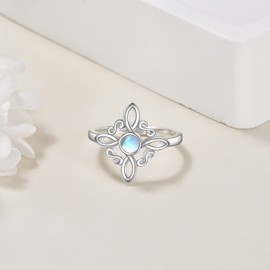 JERWLI Sterling Silver Witch Knot Rings Witch Magic Knot Rings Moonstone Black Onyx Pagan Jewelry Celtic Cross Jewelry for Women Girls, Sterling Silver