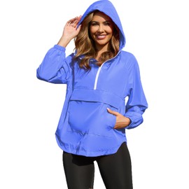 PESION Rain Jacket Women Lightweight Waterproof Raincoat with Hood Cycling Biker Jackets, Light Blue, Medium