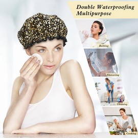 Pack of 2 Shower Caps for Women, Waterproof and Reusable Shower Caps