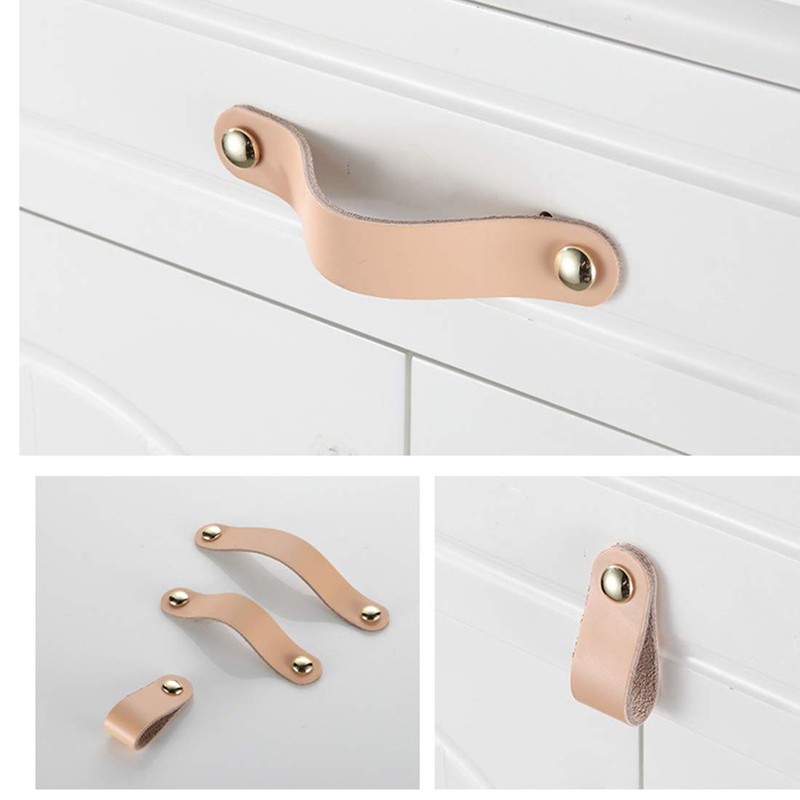 6X Drawer Pulls Handmade Leather Dresser Cabinet Knob Handles Adjustable
