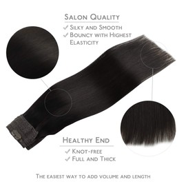 WENNALIFE Secret Hair Extensions Real Hair, 30 cm, 12 Inches 70 g Natural Black Remy Hair Extensions Real Hair Wire Hair Extensions Invisible Wire Extensions Real Hair