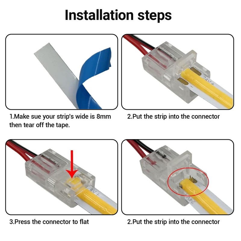 HAMRVL 8mm Cob Led Strip Light Connectors 2 Pin,Led Strip