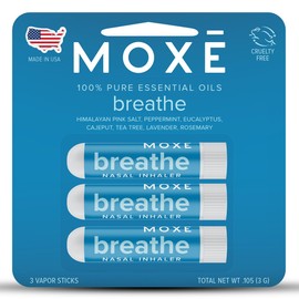 MOXE Breathe | Himalayan Salt Inhaler | Help Clear Congestion, Boost Focus and Improve Breathing | Natural Aromatherapy | Peppermint, Lavender and Tee Tree Essential Oil (3 Pack)…