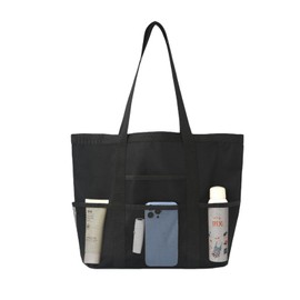 MUNSKT Large Mesh Beach Bag – Waterproof Zip Pocket, Sandproof, Foldable – Ideal for Pool, Travel, Gym & Family Outings – Shopping Grocery Shoulder Bag with Reusable Design (Black)