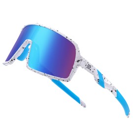 DUCO Youth Baseball Sunglasses for Boys and Girls Age 6-12 Softball Cycling Sports Sun Glasses for Kids DK320 (White Frame Black Dot Revo Blue Lens)