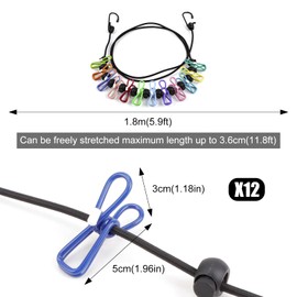 Portable Washing Line of 2 Pack, Elastic Travel Clothesline, Adjustable Retractable Windproof Rope with 12 Colorful Clothespins for Indoor Laundry Drying Line,Outdoor Camping Multicolor