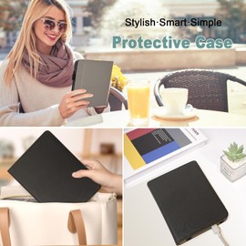 JKhandy Stand Case for Kobo Clara BW/Colour 6 Inch 2024 Release, Premium PU Leather Sleeve Cover with Card Slot, Hand Strap and Atuo Sleep/Wake, Fabric Black