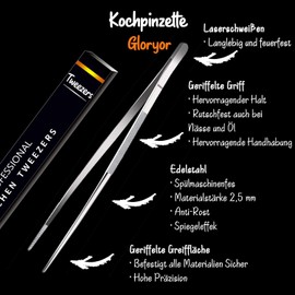 Gloryor® Tweezers Cooking Stainless Steel 20 25 30 cm Barbecue Tweezers Long Meat Tweezers Cooking Tweezers Kitchen High Precision Professional Cooking Tweezers Kitchen Accessories Dishwasher Safe