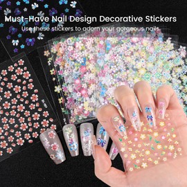 ESUOHYM 60 Sheets Colorful Nail Art Stickers Decals Ombre Flower Butterfly Hearts 3D Decorative Summer Nail Stickers Self Adhesive Must Have Nail Tech for DIY Design
