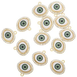 Zicdije Pack of 20 Big Eyes Turkish Blue Evil Eys Charms Gold Plated Base Pendants for Jewelry Making Necklace Bracelets Earrings(Green)