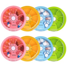 INVODA 8PCS INVODA Weekly Pill Organizer 7 Compartment Rotating Pill Box for Daily Medication & Vitamins - Portable Travel Pill Case Fish Oil Supplements Vitamins Organizer