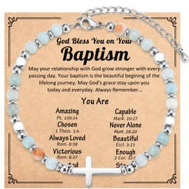 JEIKTO Baptism Gifts for Girl, Cross Bracelets Jewelry, Christian Baptism Favors Decorations Religious Gifts for Teen Girls Women Goddaughter Daughter Granddaughter Niece