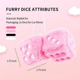 Fuzzy Dice for Rear View Mirror with Suction Cup,Cute Mirror Dice Decorates Car Accessories Interior,Stylish Car Hanging Ornament Car Dice Increasing Driving Pleasure (Pink)
