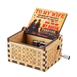 Muzero Wife Queen Music Box Gift for Christmas, Birthday Mother Day Anniversary Romantic Gift from Husband Boyfriend Xams Present Wooden Hand Crank Music Box Play You are My Sunshine