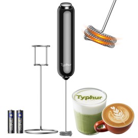 Typhur Milk Frother with Variable Speed Trigger, Handheld Coffee Foam Frother Wand, Drink Mixer with Stand & Detachable Double Whisk, Stainless Stirrer for Latte, Matcha, Protein (Batteries Included)