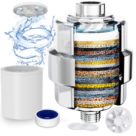 Shower Filter, EMBATHER 20 Stage Shower Head Filter for Hard Water Remove Chlorine/Fluoride/Heavy Metals,High Output Shower Softener Filter for Hair, 1 Cartridge –Polished Chrome