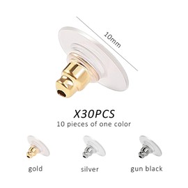 30 Pieces Earplug Caps, Women's Earring Backs, Earring Back Plugs, Earring Accessories, Bullet Ear Plugs, Metal Earplug Caps, Hypoallergenic Earring Backs (Silver, Gun Black, Gold)