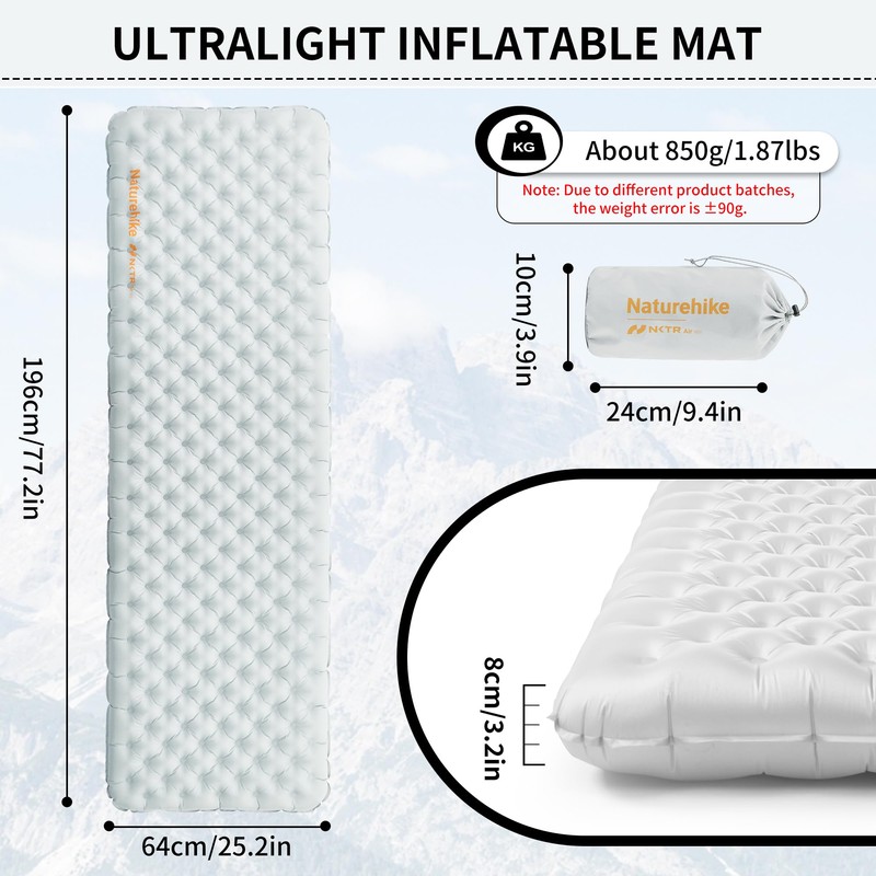 Naturehike Self-Inflating Sleeping Mat 3.2R Value Camping Sleeping Mat, Inflatable