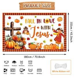 AIBIIN Fall in Love with Jesus Backdrop for Photography Autumn Pumpkin Festival Party Background Jesus Cross Scarecrow Decorations Banner Photo