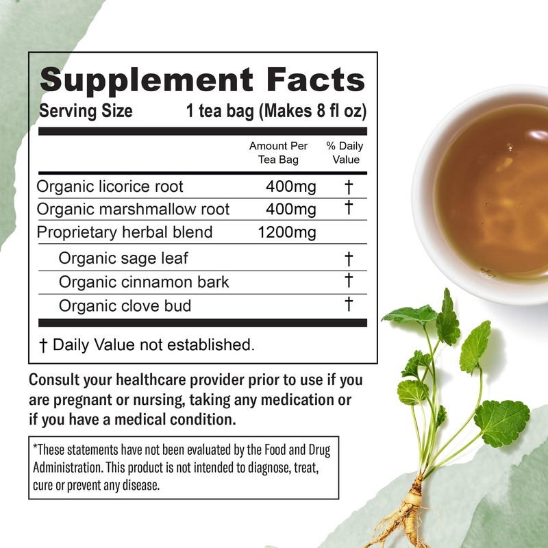 Numi Organic Throat Soother Herbal Tea, 48 Tea Bags, Caffeine‑Free