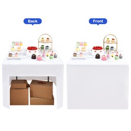 Wolkemer 2 Pack Open Back Fitted Tablecloth Square 34x34 Inch, 3-Sided Vendor Table Cloth Washable White Fabric Event Table Cover for Folding Tables, Craft Shows, Displays, Parties, Weddings
