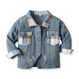 Feidoog Baby Boys Plaid Denim Jacket Toddler Button Down Long Sleeve Lightweight Denim Jackets Outerwear,Blue,3-4T