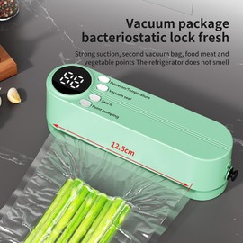 Mini Vacuum Sealer Portable Vacuum Sealer for Continuous Working at High Speed Foil Sealing Machine for Food, Includes 4 Vacuum Bags and 1 Inflator Adapter (Green)