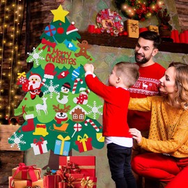 Felt Christmas Tree, DIY Felt Decoration Christmas Tree for Children, 3.28 ft Felt Christmas Set Hanging Decor with 32 Removable Hanging Ornaments Felt Christmas Tree for Home/Door/Wall Hanging Decor