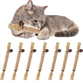 Tizanfenor 7 Pcs Cat Nip Chew Sticks, Natural Matatabi Silvervine Catnip Toys for Indoor Kitten Cleaning Teeth Stress Release
