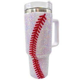 KodaBella 40 oz Baseball Rhinestone Stainless Steel Tumbler with handle (Baseball)