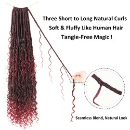 9 packs Boho Faux Locs Crochet Hair, 24 Inch, Ombre Burgundy Pre Looped Goddess Soft Locs Crochet Hair with Curly Ends, Bohemian River Locs for Black Women(T1B/BUG#, 24 Inch)