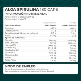 PRONAT | Alga Spirulina 100% Pura, Suplemento Alimenticio, 180 cápsulas de 500 mg