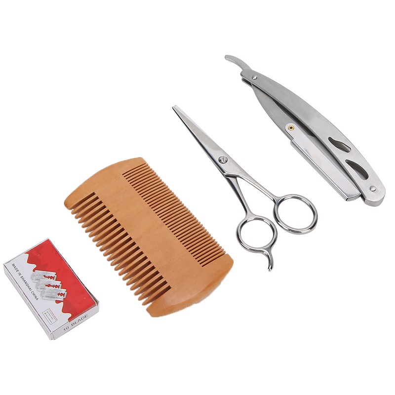 Blue ZOO 4pcs Beard Kit Shaving Knife Blade Double Sided