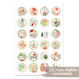 Papierdrachen 24 Adventskalender Zahlen Sticker - Bilder verspielt Nr 22 - Aufkleber 4 cm - zum Basteln und Dekorieren