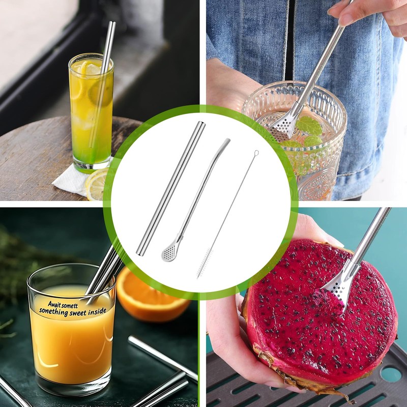 4 Pack Stainless Steel Straws with 2 Built-in Cleaning Brushes