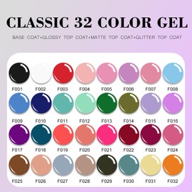 Vishine 36Pcs Gel Nagellack Set – 32 klassische Farben Schwarz, Weiß, Rot, Nude, Rosa mit 4 Base Coat- & Glanz, Matt, Glitzer Top Coats All-in-One Nagelset für alle Jahreszeiten DIY Salon Maniküre