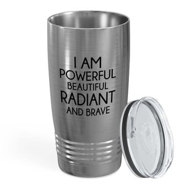 Flairy Land Daily Affirmation Stainless Edition Tumbler 20oz - Powerful Beautiful - Funny Gift For Reminder Coworker Friendship Graduation Birthday Encouragement Sunshine Woman