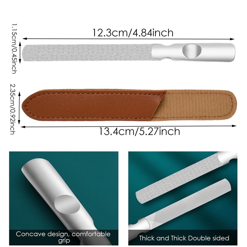 Double Sided Stainless Steel Nail File, Reusable Manicure Files with