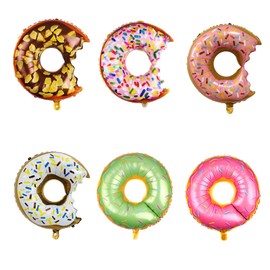 6 Pcs Donut Balloons Kit Large Multicolor Donut Aluminum Foil Balloons for Donut Theme Birthday Party Decorations Baby Shower Wedding Donut Time Candy Balloons（28 Inch）