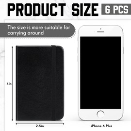 Qeeenar 6 Pcs Hardcover Leather Pocket Notebook 4 x 2.5 Inch Small Notebook 50 Sheets Hardcover Mini Notepad Tiny Lined Journal for Office Home School Writing Supplies (Black)