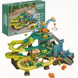 BOBPUL Construction Vehicle Toys Race Car Track for Kids Age 3-8 Train Set Best Birthday Gift with 4 Mini Engineering Cars