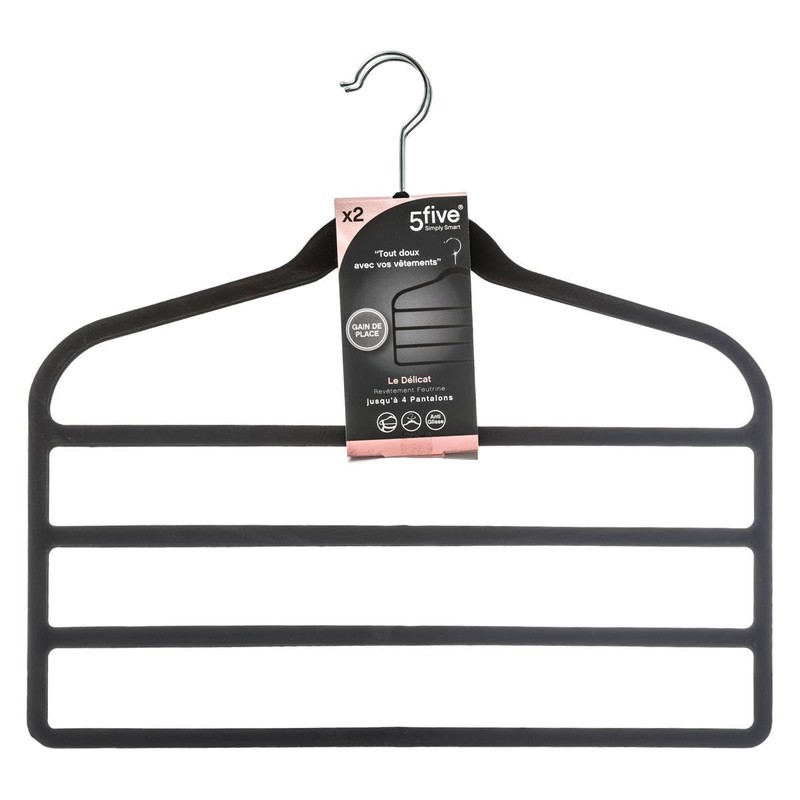 Set of 2 Trouser Hangers Made of Black Felt, ABS