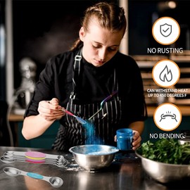 Baoswi 9 Pack Magnetic measuring spoons set, stackable on both sides, Germany stainless steel, for use in spice jars and liquids, set of 9-Multicolour